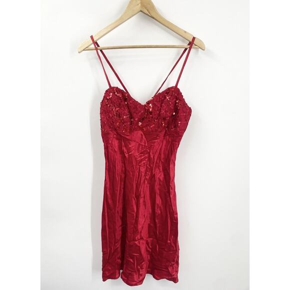 Vintage 90s Y2K Babydoll Slip Dress 11/12 Lace Sequin Romantic Glam Valentines - Picture 1 of 6